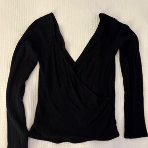 Reformation Black Wrap Blouse